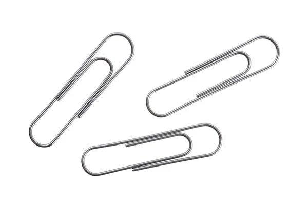 Silver Paper Clips Isolated White Background — Stock Photo, Image