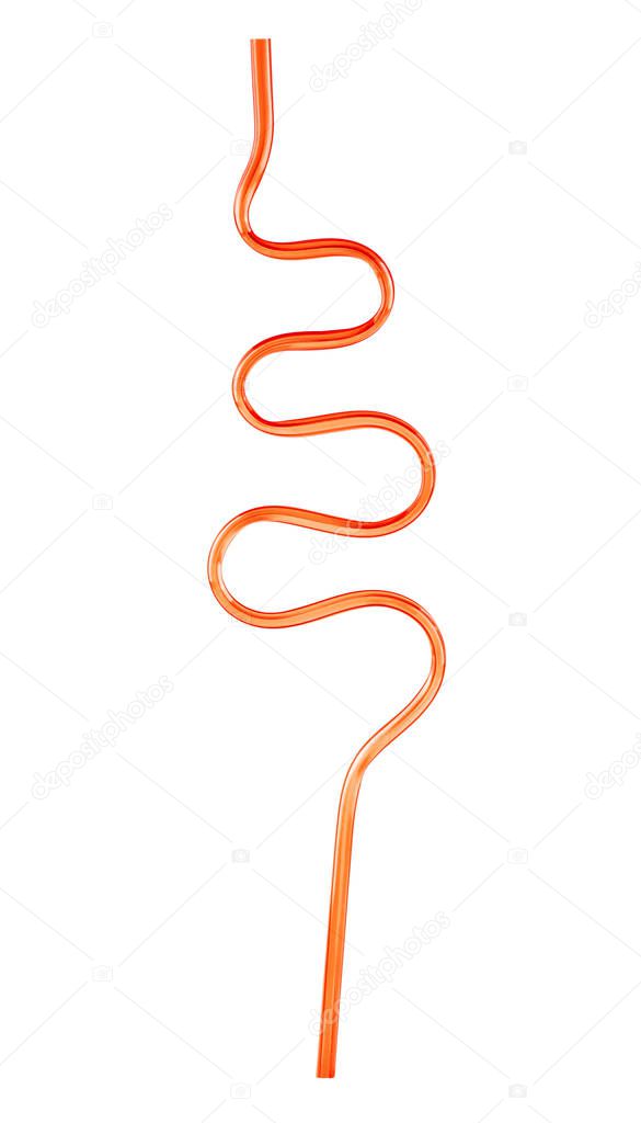 Drinking straw isolated on white background. Red cocktail tube.