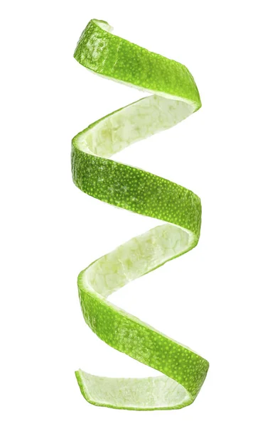 Lime Twist White Background Peel Fresh Lime — Stock Photo, Image