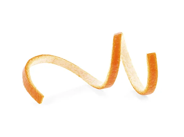 Twisted Pomerančová Kůže Bílém Pozadí Pomerančové Kůry Spirála — Stock fotografie
