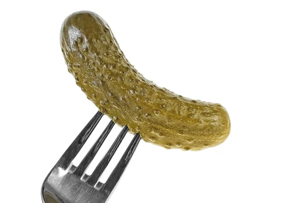 Marinated Pickled Cucumber Fork Isolated White Background — Stock Photo, Image