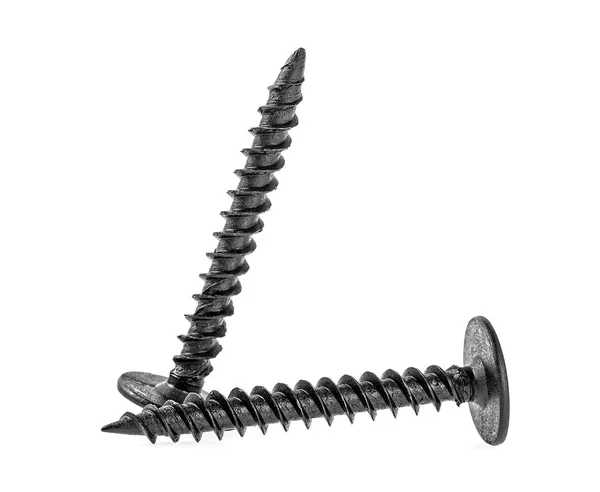 Close Black Metal Screws Isolated White Background — Stock Photo, Image