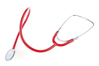 Beyaz bir arka plan üzerinde izole kırmızı stetoskop
