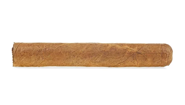 Боковой вид коричневой сигары на белом фоне — стоковое фото