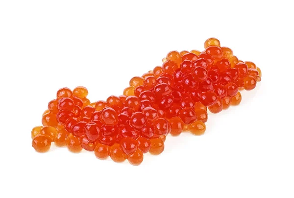 Montón de caviar rojo fresco sobre un fondo blanco, de cerca . — Foto de Stock