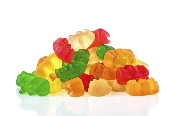 Montón de gelatina multicolor lleva dulces sobre un fondo blanco. Je. — Foto de Stock