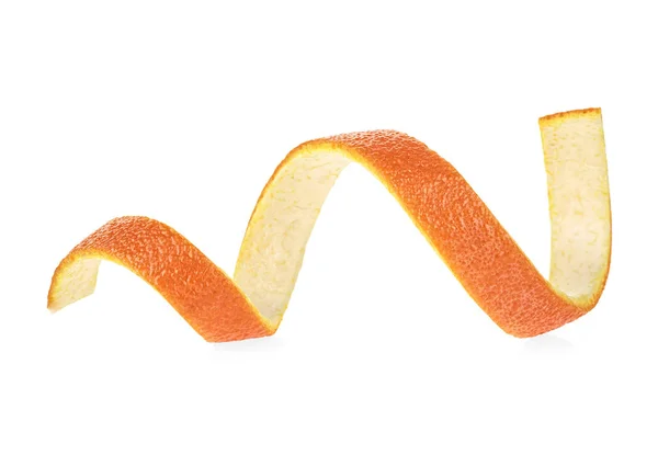 Scorza di frutta fresca arancione in forma di spirale su fondo bianco — Foto Stock