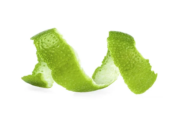 Curly lime peel twist isolated on white background — Stock Photo, Image