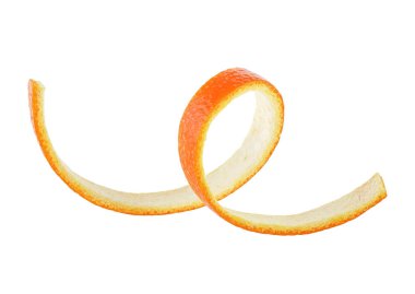 Turuncu kabuğu beyaz arka plan üzerinde izole. Bukle portakal kabuğu.