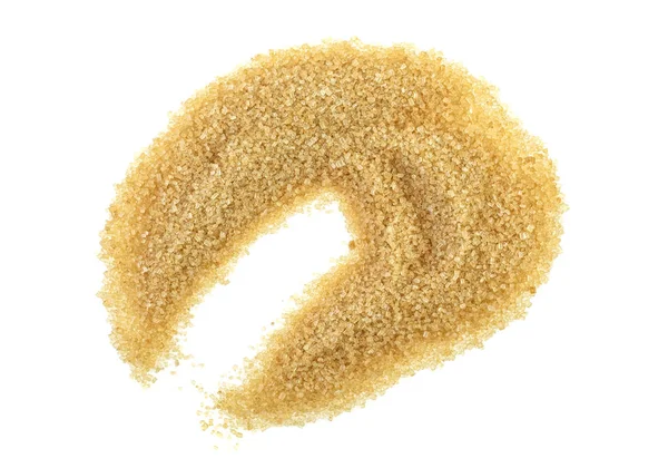 Brown cane sugar pile isolated on white background, top view. — Stock Photo, Image