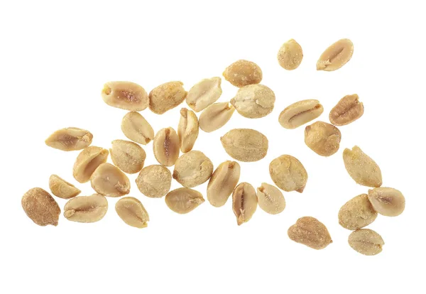 Amendoins torrados salgados isolados no fundo branco, vista superior . — Fotografia de Stock