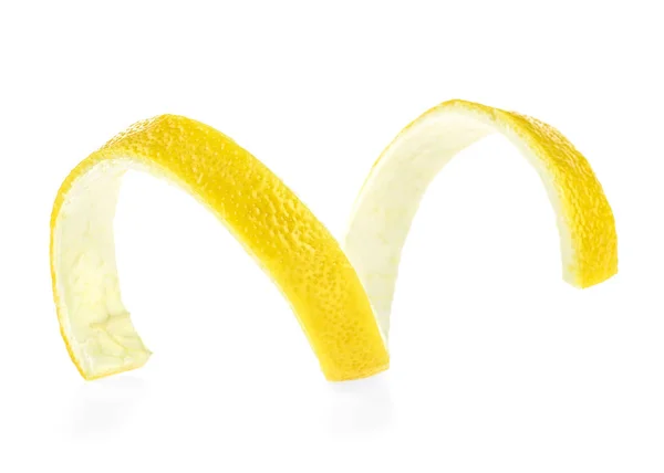 Citronskal eller citron twist på vit bakgrund. Hälsosam mat. — Stockfoto