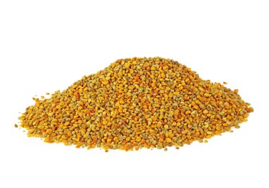 Beyaz bir arka plan üzerinde arı polen taneleri. Sağlıklı doğal medicin