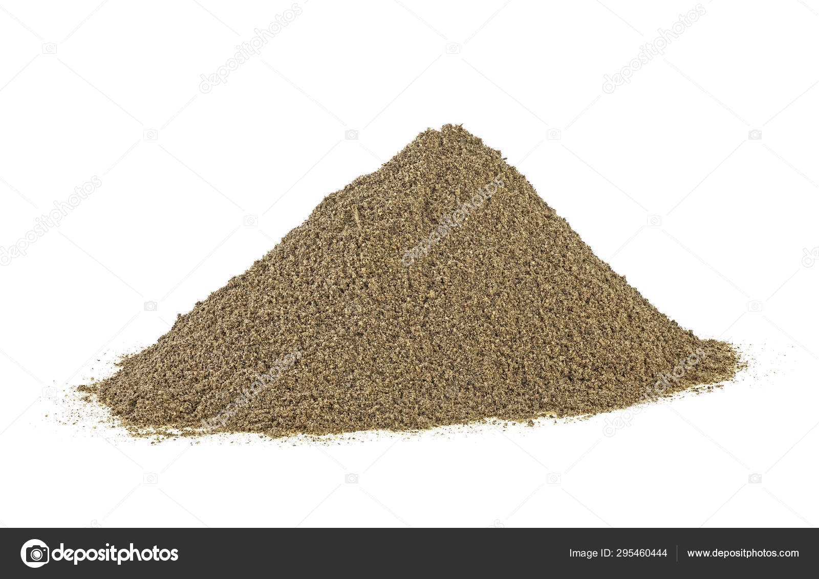 Natural black pepper spice powder, white background. Full depth Stock