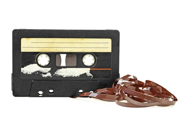 Classica audiocassetta con nastro isolato su sfondo bianco — Foto Stock