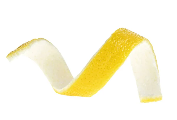 Citronskal eller citron twist på en vit bakgrund. Citronskal curl — Stockfoto