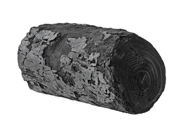 Один шматок деревного вугілля на білому тлі. Натуральний дерев'яний ланцюг — стокове фото