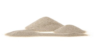 Beyaz bir arka plan üzerinde izole kum tepeleri. Çöl kum yığını.