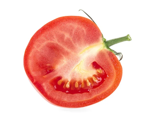 Jedna połowa dojrzałego świeżego czerwonego pomidora na białym tle — Zdjęcie stockowe