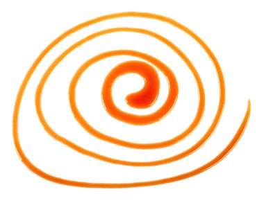 Beyaz bir arka plan üzerinde izole tatlı karamel sos. Üst te. Cı