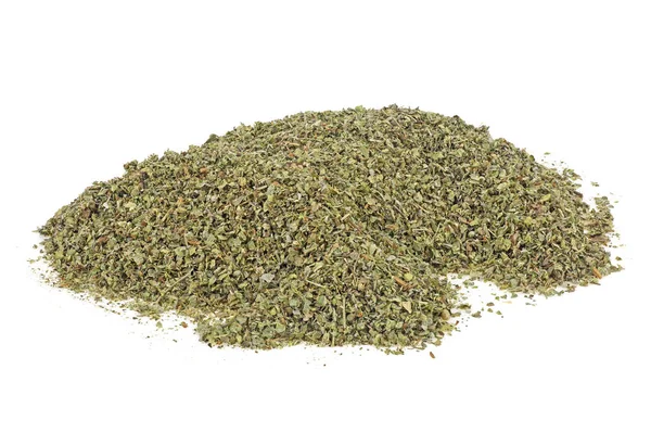 Pile of dried oregano leaves isolated on white background — Stock Photo, Image