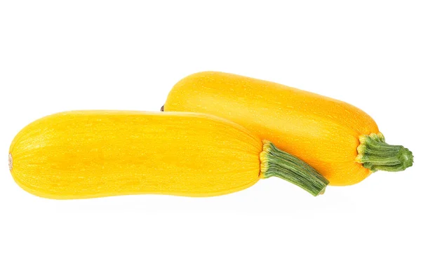 Dua Zucchini Kuning Terisolasi Pada Latar Belakang Putih Pengadilan Kuning — Stok Foto