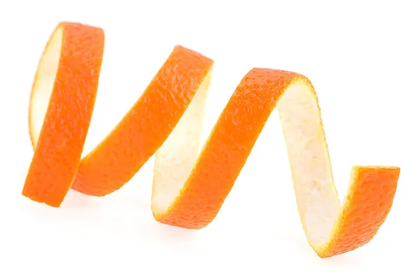 Spirálovitá Forma Čerstvé Oranžové Kůže Izolované Bílém Pozadí Oranžová Kůra — Stock fotografie
