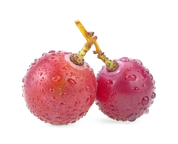 Dojrzałe Czerwone Winogrona Kroplami Odizolowanymi Białym Tle Pełna Głębokość Pola — Zdjęcie stockowe