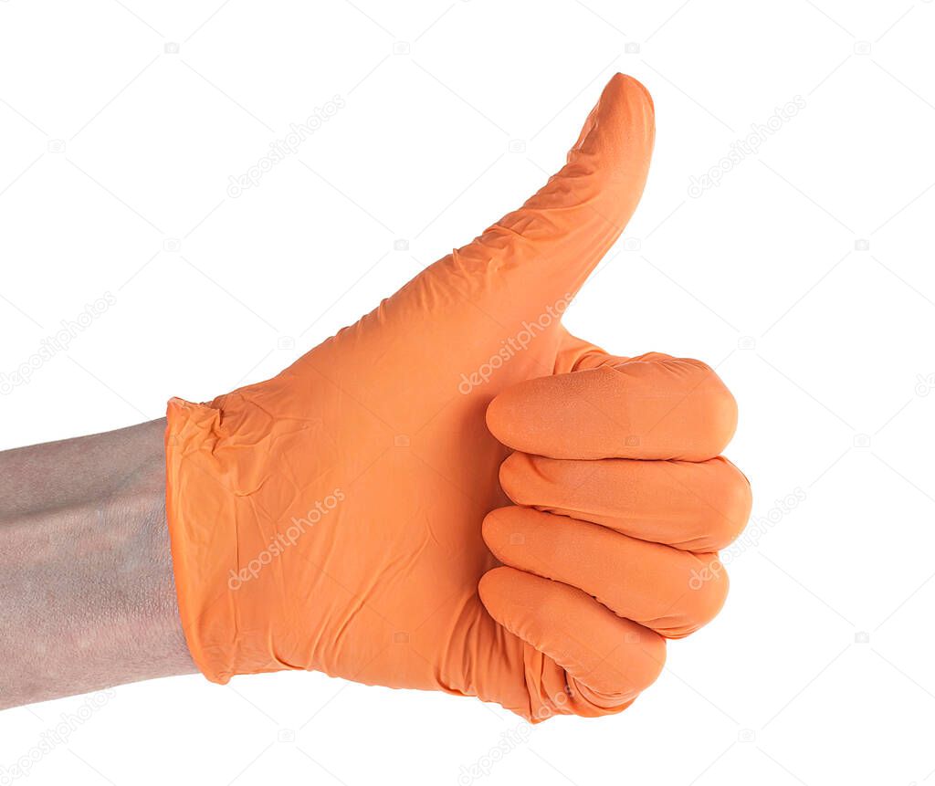 Female hand in sterile gloves isolated on a white background