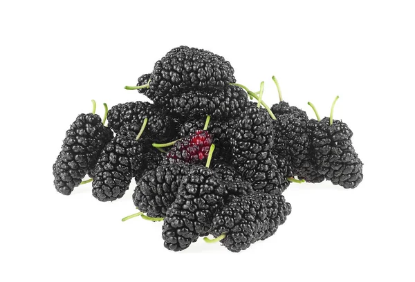 Organic Mulberry Fruit Pile Ripe Black Juicy Mulberry Isolated White — Stock Photo, Image