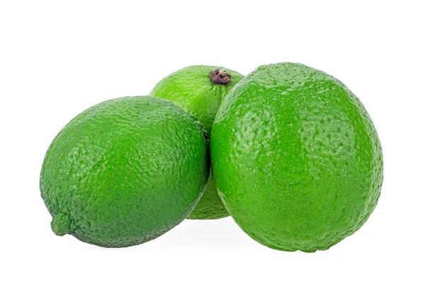 Verse Groene Limoenvruchten Geïsoleerd Een Witte Achtergrond Groep Vruchten Geïsoleerd — Stockfoto