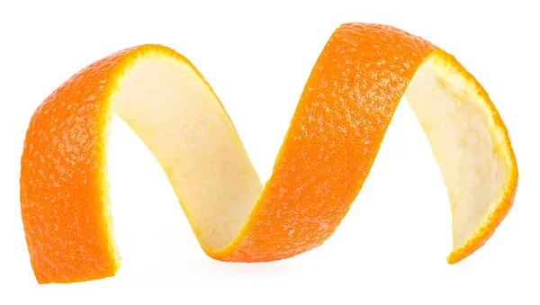 Göndör Narancshéj Elszigetelt Fehér Alapon Vágási Útvonal Narancs Bőr — Stock Fotó