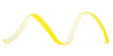 Limon kabuğu sarmalı. Beyaz arka planda kabuk soyma izotopu var. Flavedo.