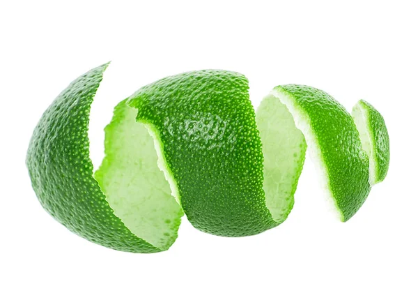 Limefruktskal Isolerad Vit Bakgrund Hud Grön Kalk — Stockfoto