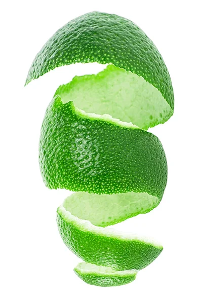 Beyaz Arka Planda Limon Meyvesinin Dikey Görüntüsü Yeşil Kireç Derisi — Stok fotoğraf