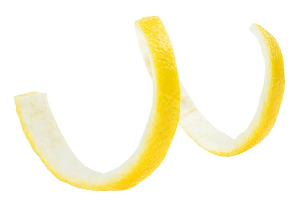 Spiral Lemon Skin Citrus Twist Peel Isolated White Background Lemon — Stock Photo, Image