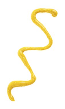 Beyaz arka planda izole edilmiş ballı hardal sosu. Hardal dökülmesi ya da sıçraması..