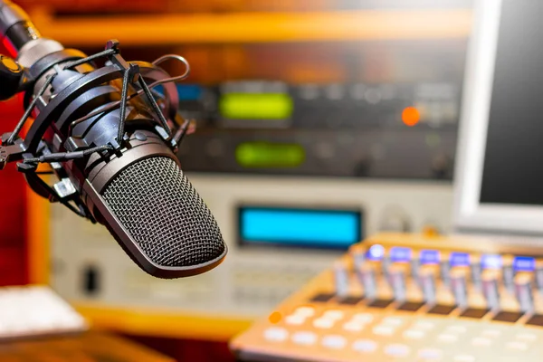 Microphone Radio Broadcasting Podcast Voice Acting Studio — Stock Photo, Image
