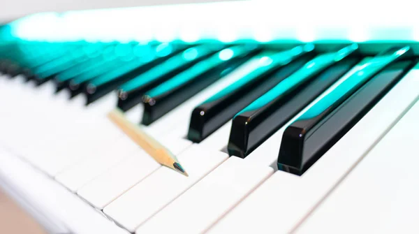 Pencil Piano Keys Shallow Dept Field Song Writing Concept — Stock Photo, Image