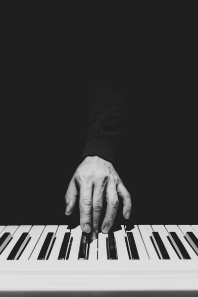 Male Musician Hand Playing Piano Keys Music Background — Stock Photo, Image