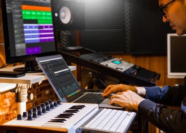 Male Producer Musician Composer Making Song Home Recording Studio Music Stock Image