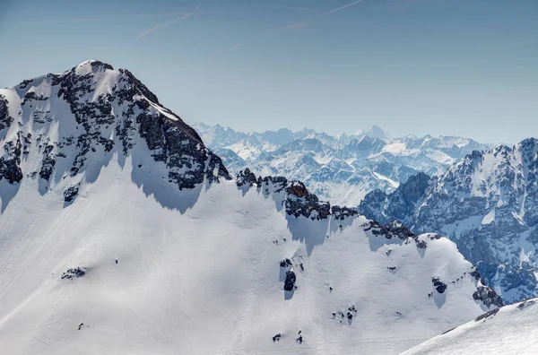 Bílá Stěna Plattspitzen Vrcholem Wetterstein Horské Rozeklané Hřebeny Stubaier Alpen — Stock fotografie