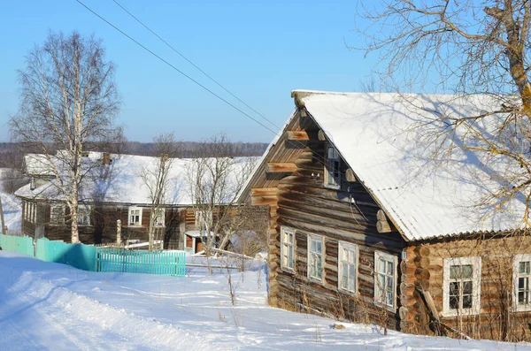 Rosja Arkhangelsk Regionu Drewniane Budynki Zimie Inn Turchasovo Wieś Przy — Zdjęcie stockowe