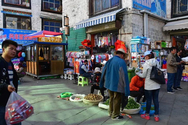 Tibet Lhassa Chine Juin 2018 Commerce Rue Légumes Dans Vieille — Photo