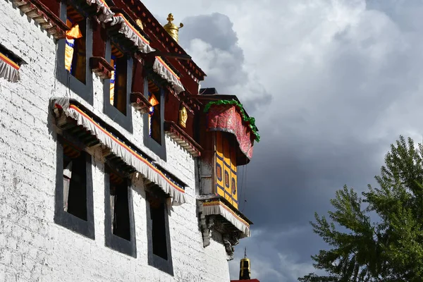 Fragmento Uma Casa Típica Centro Histórico Lhasa — Fotografia de Stock