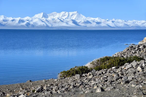 Tibet Jezero Nam Tso Nam Tso Nyechen Tangla Hory Slunečný — Stock fotografie