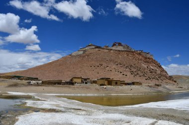 Çin, Tibet, Chiu Gompa Manastırı Manasarovar Gölü kıyısında bir tepe üzerinde