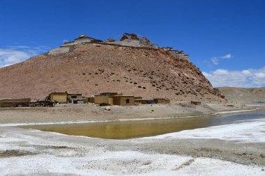 Çin, Tibet, Chiu Gompa Manastırı Manasarovar Gölü kıyısında bir tepe üzerinde