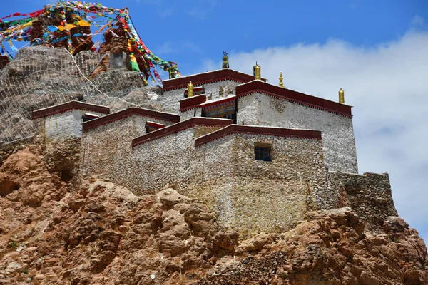Chiny Tybet Chiu Gompa Klasztor Wzgórzu Nad Brzegiem Jeziora Manasarovar — Zdjęcie stockowe