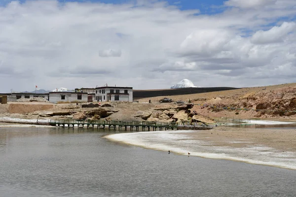 Tybet Rzeka Ganga Chu Połączenie Jeziora Manasarovar Rakshastal Lecie — Zdjęcie stockowe